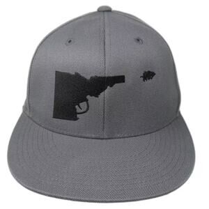 210 FITTED Baseball Cap Gray Black 7 1/4 Flat Brim Hat Embroidered Gun Design